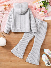 Young Girls Embroidered Letter Ribbed Hoodie And Flared Pants Set
